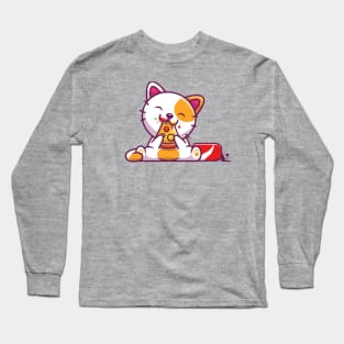 Cute Cat Eating Pizza And Cola Cartoon Long Sleeve T-Shirt